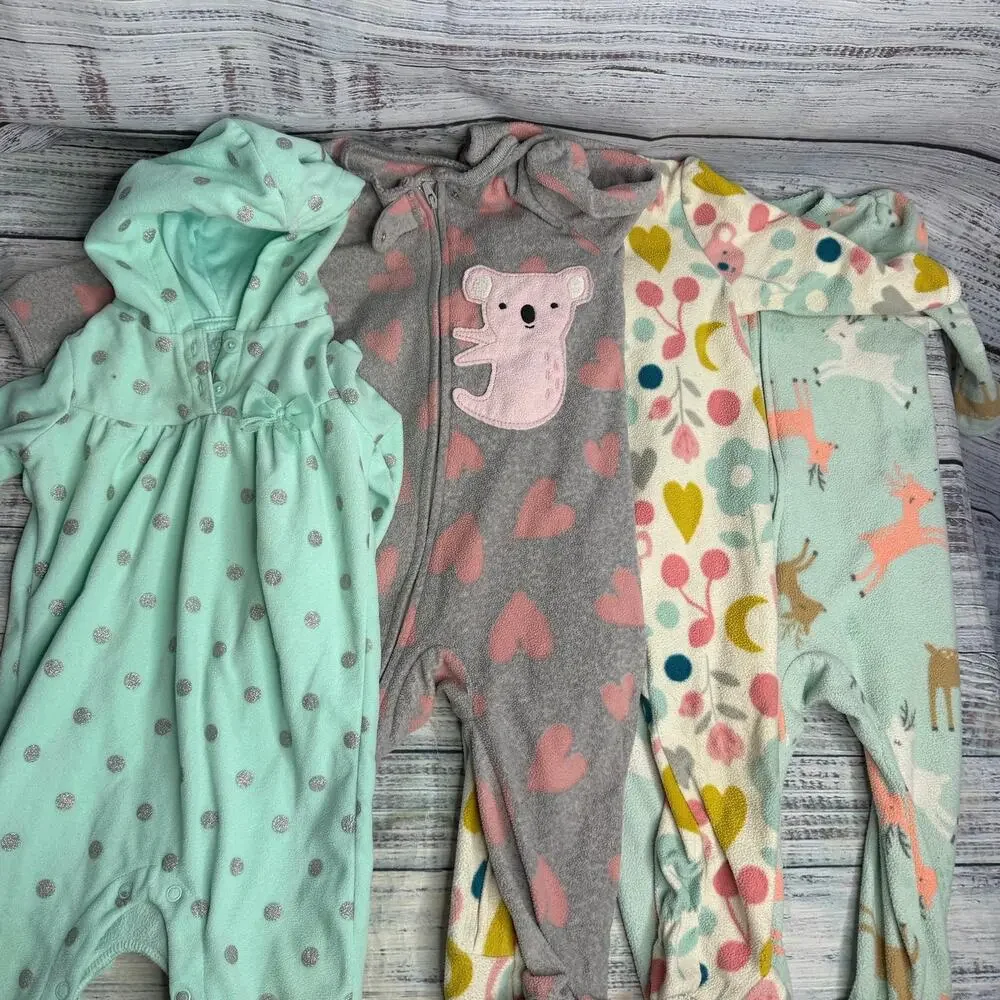 Carter’s Baby Girl Pajama Lot 4 Pc 18M Sleepers 12M Hooded Romper